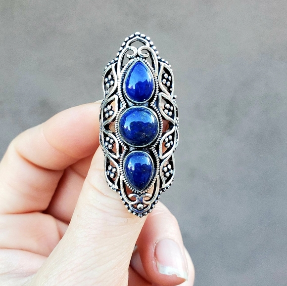New Lapis Lazuli Silver Statement Ring. - Picture 9 of 12